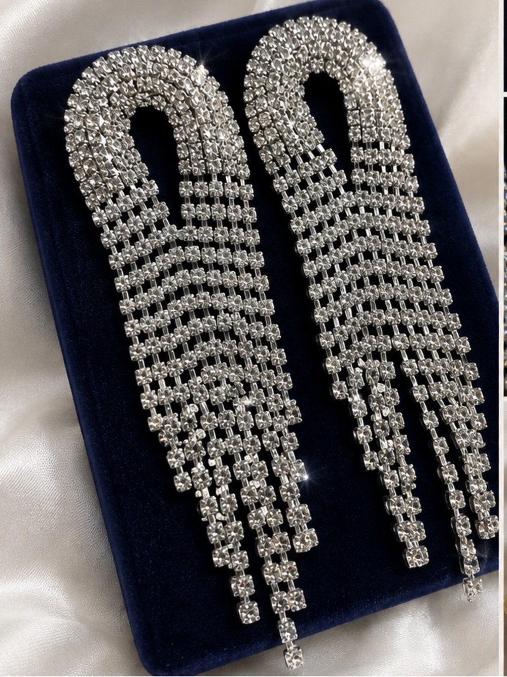 Silver Crystal Cascade Fringe Earrings - Glam Drop Style chandelier
